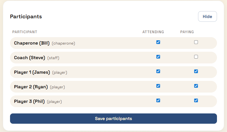 Trip Participants Configuration