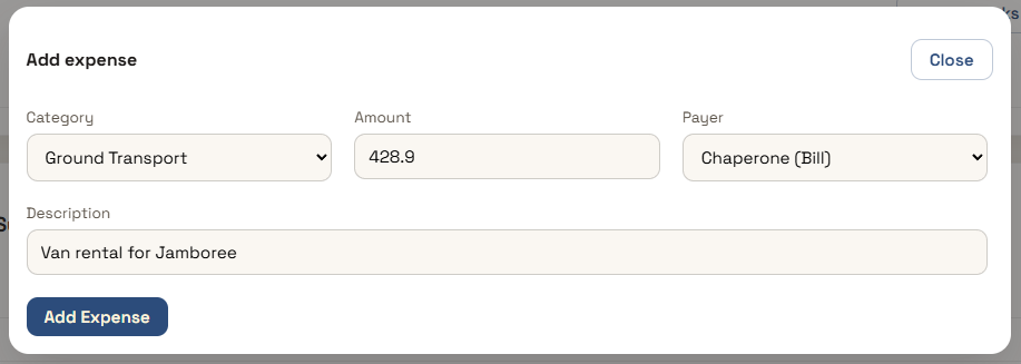 Expense Posting for Van Rental